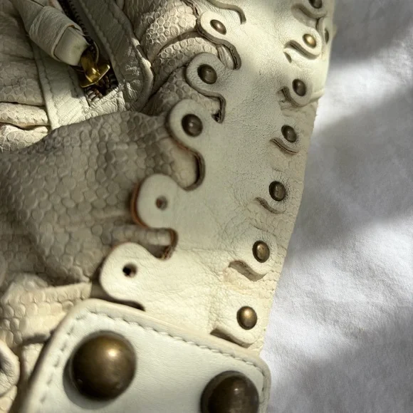 Ivory Isabella Fiore ruched brass grommets studded large leather hobo bag

- - Picture 14 of 16